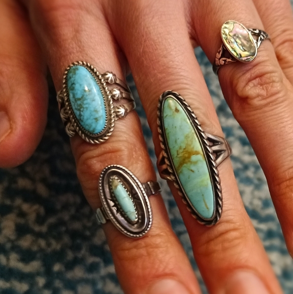 Vintage Turquoise Sterling Silver Ring Sz 4.5 - Picture 3 of 3
